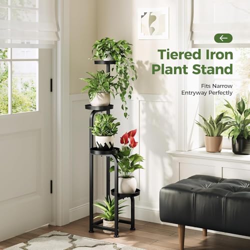 Image of Snazzy Tall Plant Stand Indoor Outdoor, Corner Metal Flower Pot Stands for Multiple Plants, 4 Tier Heavy Duty Plant Shelf for Patio Garden Balcony Living Room Bedroom