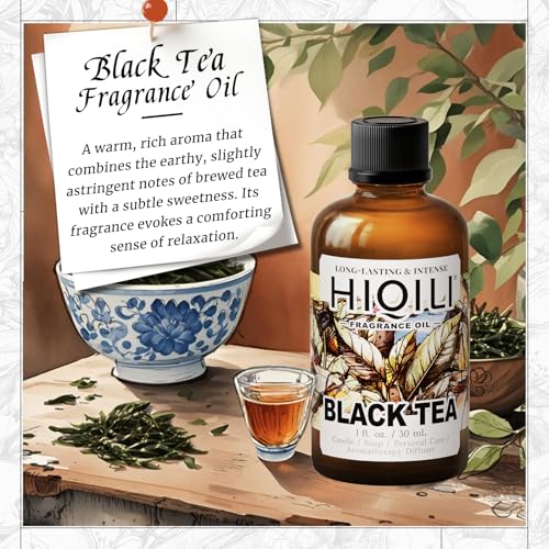 Image of HIQILI Black Tea Fragrance Oil for Diffuser & Car Air Freshener - 1 Fl Oz | Long-Lasting Hotel Scent, Candle & Soap Making Supplies, Pet Safe, Graduated Dropper Included