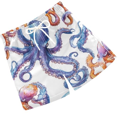 Pigsaly Boys' Swim Board Shorts Tentacles Watercolor Octopus Boy's Swim Trunks Kids Swimwear 4T Multicolor