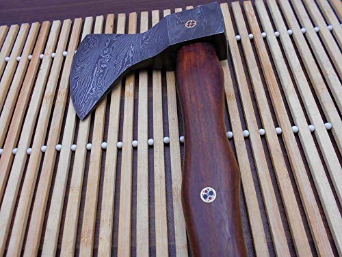 14.5 Real Damascus Steel Tomahawk Bearded Hunting Bushes Axe Wooden Handle BRN