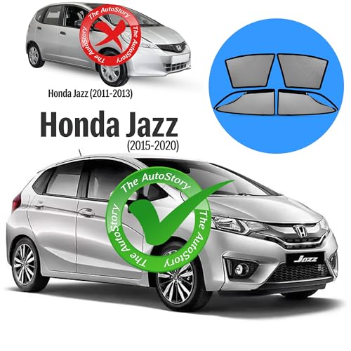 Image of AutoStory Magnetic Car Sunshade for Jazz 2015-2024 | Front Half Cut for Mirror Visibility + Rear Full Coverage with Zipper | Heavy Heat & UV Protection | Privacy Side Window Curtains Shades