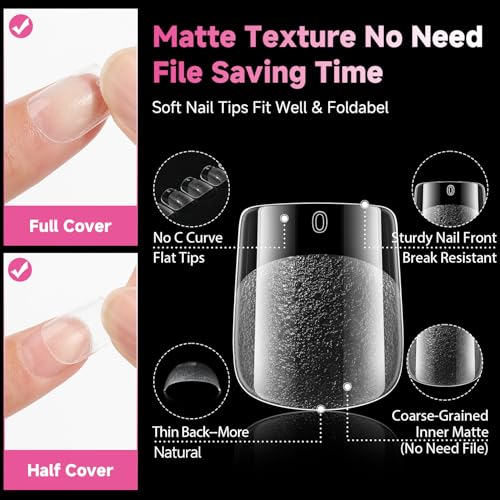 Image of UNA GELLA Extra Short Square Nail Tips, 312pcs XS Square Gel Nail Tips | Soft Gel Full Cover Half Matte No Need File Acrylic Fake Nails for Nail Extension Home DIY Nail Salon 12 Sizes