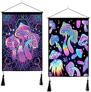 ORTIGIA 2 Pack Trippy Tapestry Wall Hanging Psychedelic Tapestries with Tassels Fantasy Wall Art Colorful Hippie Home Decor for Bedroom Aesthetic 14" W x 20" L (35cmx50cm)