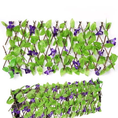 Valla De Privacidad De Hojas De Hiedra Sintética Expandible - Protección De Setos Artificiales Con Flores, Paneles De Enrejado De Jardín Con Hojas,protección De Jardín Para Valla, Patio