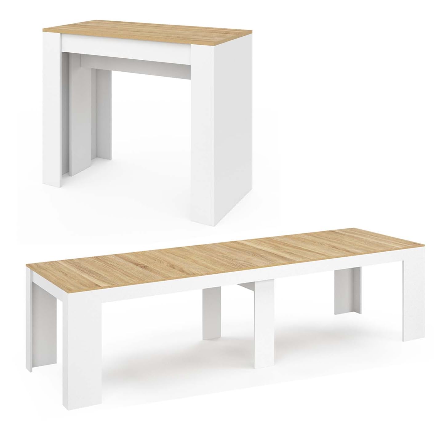 IDMarket – Mesa consola extensible Orlando para 14 personas, 300 cm, color blanco y estilo haya