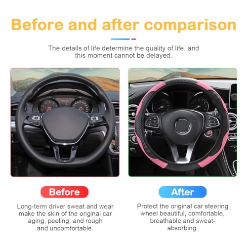 Image of Osilly Car Steering Wheel Cover, 15 inch Carbon Fiber Microfiber PU Leather Elastic Steering Wheel Protector for Men Women, Anti-Slip Breathable Car Interior Accessories for Most Cars (Pink)