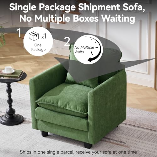 Image of 30'' Cloud Single Couch, Cloud Sofa with Throw Pillow, Modern 1 Seater Reading Chair with Deep Seat, Accent Chairs for Living Room, Bedroom, Small Apartment, Dark Green