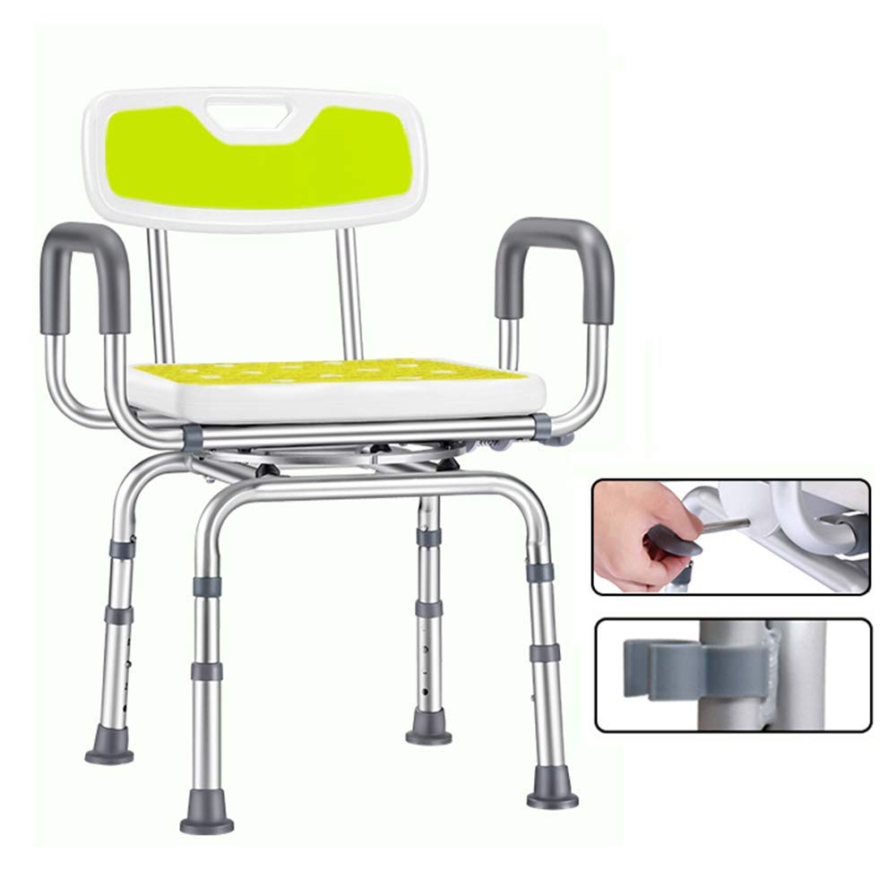 Silla de Ducha para Ancianos Altura Ajustable con Reposabrazos y Respaldo Asiento de Ducha Recorte en Forma de U para Adultos y Discapacitados Ayuda para Taburete de Ducha, Girator