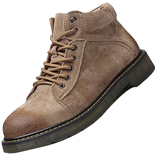 KUIBU Men's Leather Lace up Anti-Slip Ankle Waterproof Snow Hiking Motorcycle Combat Booties