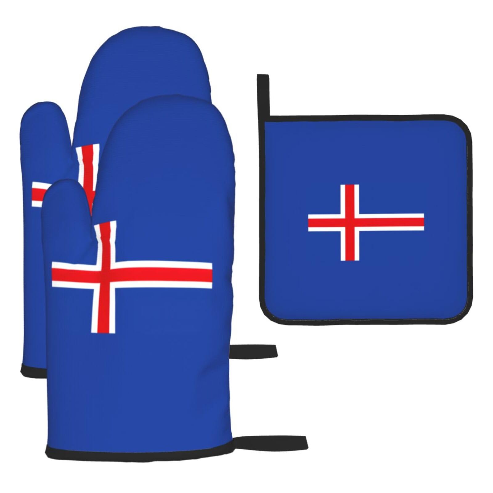 Flag Of Iceland Print Oven Kitchen Gloves For Baking Outdoor Grilling Home Use Mitts Microwaving Bbq