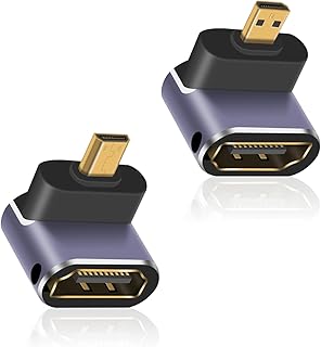 Poyiccot Micro HDMI to HDMI Adapter 8K, 90 Degree Micro HDMI Male to HDMI Female Adapter, Up & Down Angle Micro HDMI 2.1 Adapter with Bidirectional 48Gbps High Speed for Hero 7/Raspberry Pi 4, 2pack