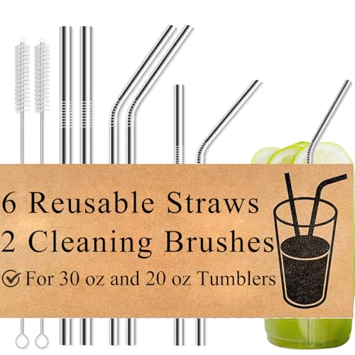 8-Pack Reusable Stainless Steel Metal Straws with Cleaning Brush - Long Metal Straws Drinking for 30...