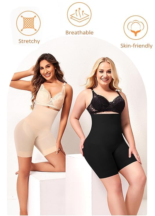 Image of KROYWEN Shapewear Shorts Tummy Control Shapewear Invisible Shaping Shorts High Waisted Body Shaper Shorts Under Dress (Fits Waist : 30 to 38 Inch)