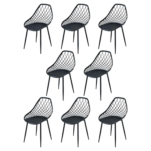 PPkrimnel Lot de 8 chaises de bistrot avec Assise en polypropylène et Cadre en métal pour Balcon, pelouse et Bord de Piscine, Noir