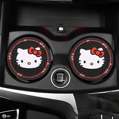 2pcs Traje de Posavasos portavasos de Coche, Accesorios Interiores de Coche de 2,75 Pulgadas, Soporte de Copa Hello Kitty Bling inserte una Alfombrilla de Silicona Antideslizante,Red Diamond | Ya disponible en tu tienda friki favorita! En mundofriki.es!