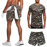 seiveini tuta uomo sportiva 2 pezzi t-shirt + pantaloncini estiva maniche corte uomini sportiva set completo camuffare casual maglietta girocollo jogging corso palestra a army green l