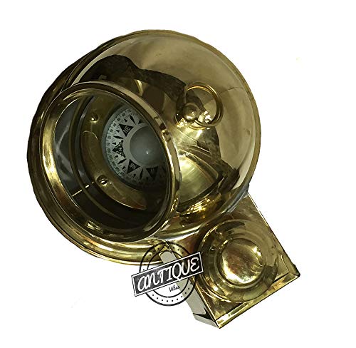Nautical Compass Maritime Oil Lamp Gimbaled Binnacle Kompass. Shiny Brass Steampunk Ornaments.