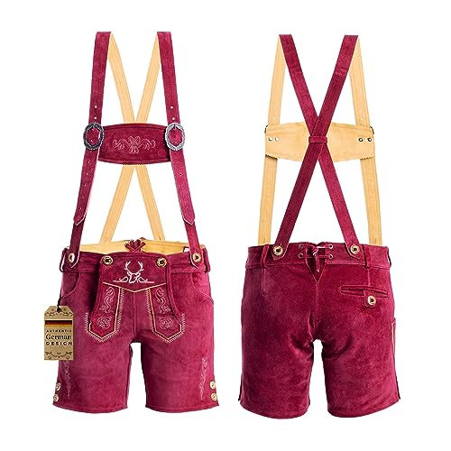 Image of BAVARIA TRACHTEN Authentic Lederhosen Women - Ladies Octoberfest Outfit - Damen Wurstfest Costume - Cherry Red