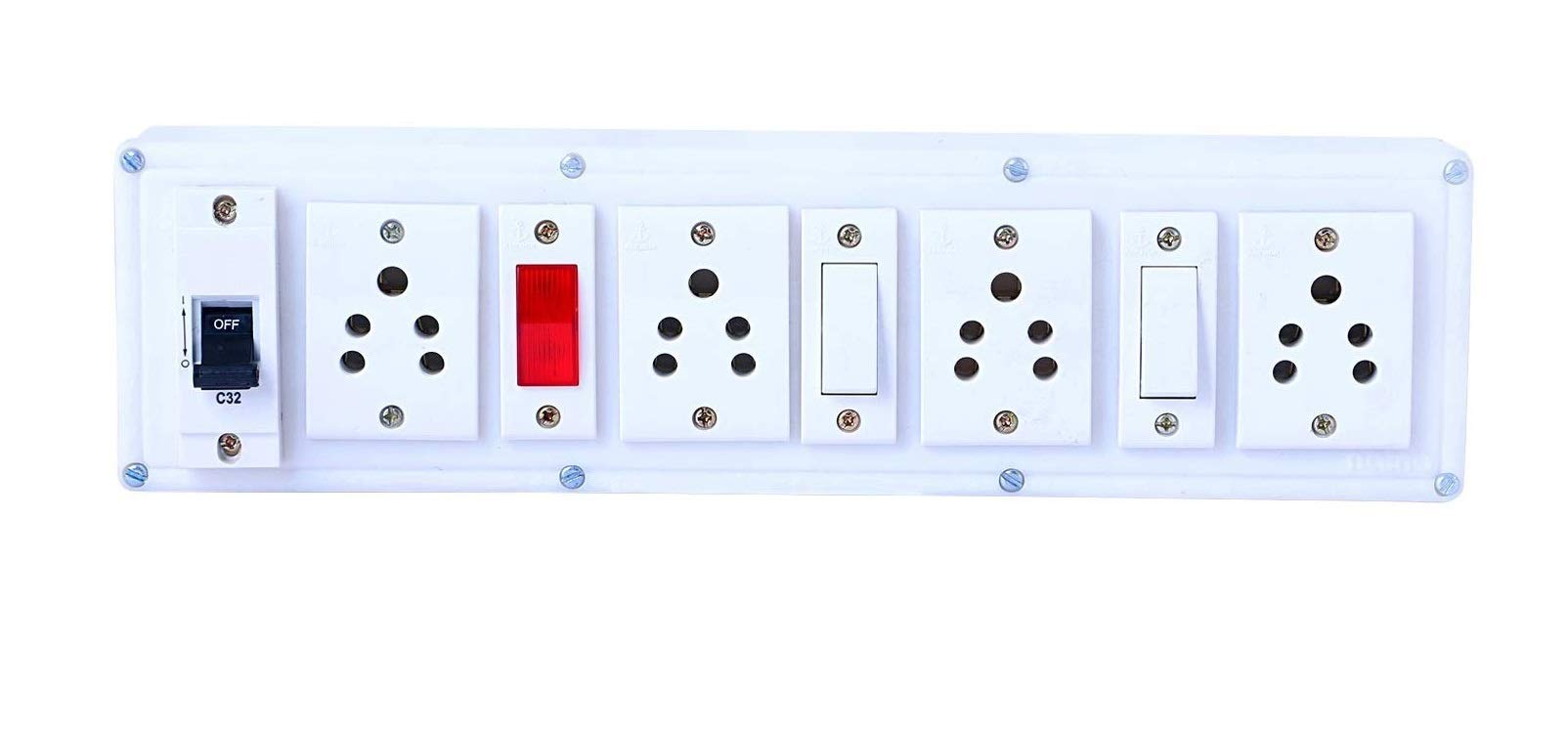SAIFPRO Heavy Duty PVC Extension Board (2 Switches,4 Sockets,1 Indicator & 1 MCB) (1 Metre)