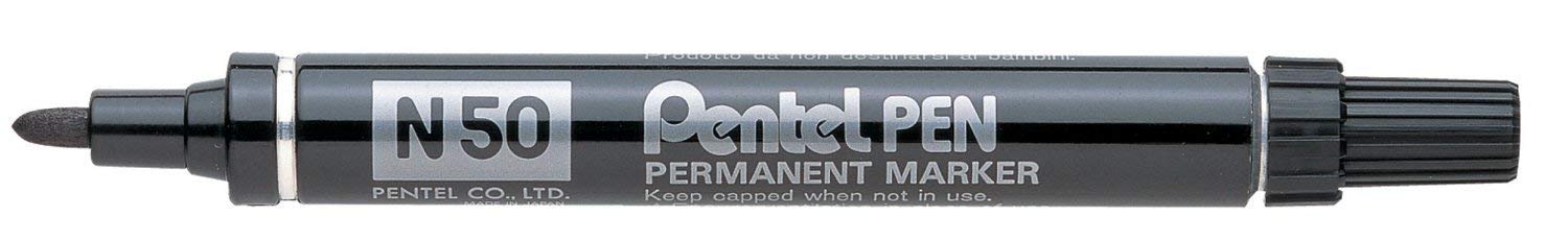 PACK OF 3 PENTEL N50 PERMANENT MARKERS - BLACK - BULLET TIP 1.5-2mm LINE. N50-A