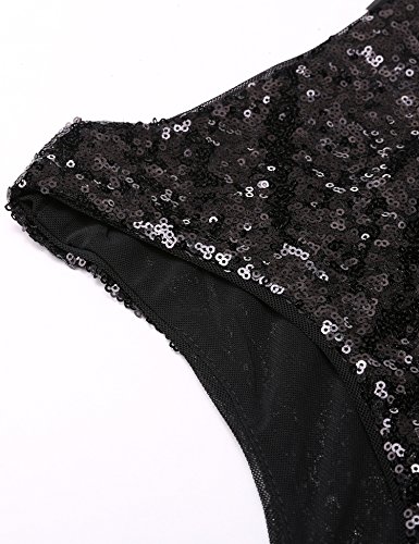 Zeagoo Women's Sleeveless Sparkle Shimmer Camisole Vest Glitter Sequin Tank Tops,Black,Large