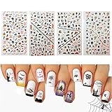 Halloween Nail Decals Tip Nail Art Stickers Self-adhesive Nail Decoration for Manicure DIY or Nail Salon 4 Sheet (black 01)