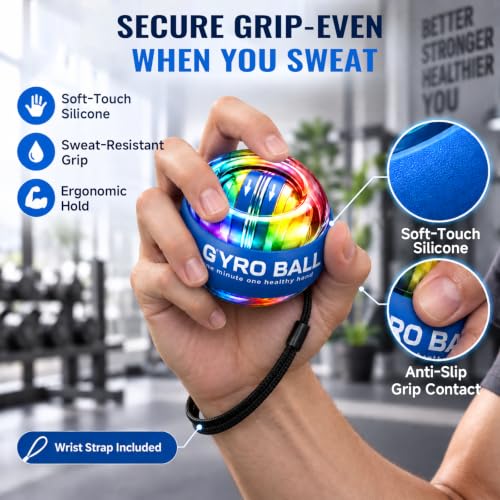 Auto Start Gyro Ball Wrist Trainer, Forearm Exerciser & Grip Strengthener for Hand, Finger & Arm, Beginner Friendly with LED Light & Storage Bag for Home Gym & Sports - image 5