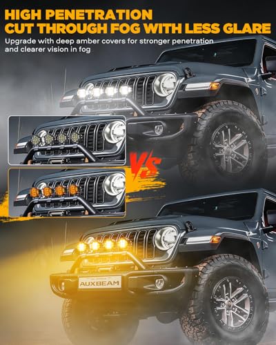Image of Auxbeam V-Ultra Series 3-Inch Deep Amber Offroad Light Covers 2-Pack | 2300K dark amber, Round pod lights lens cap, Smoked tint tone, Reduce glare for fog & dust low visibility