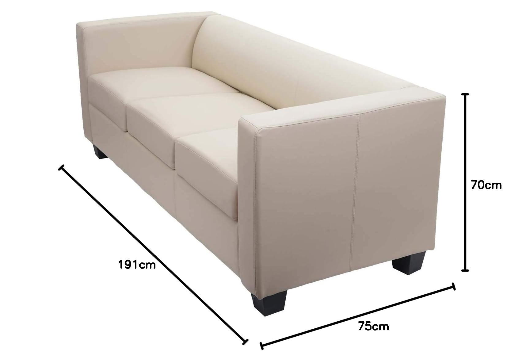 Mendler Divano Sofa 3 posti Lounge Moderno Elegante Serie Lille M65 75x191x70cm Pelle Avorio