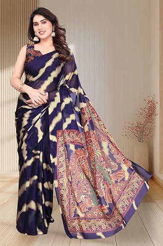 Image of SUPERLAXMI Women's Chiffon Floral Printed Saree with Blouse Piece
