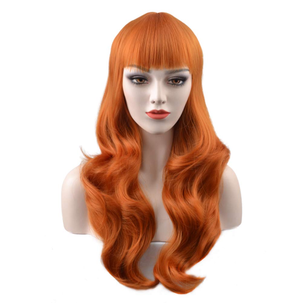 PATTNIUM Orange Wigs for Women Long Wavy Orange Wig with Bangs Ginger Wigs Cosplay Heat Resistant Synthetic Wig