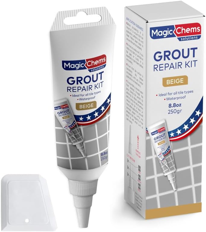 Tile Grout Repair, Beige 8.8 oz/250gr. Fast Drying Grout Repair Kit, Grout Filler Tube Repair Kit, Tile Grout Paint, Grout Sealer Restore and Renew Bathroom Floor, Tile Gaps, Joints, Lines
