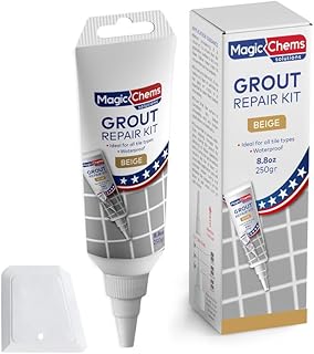 Tile Grout Repair, Beige 8.8 oz/250gr. Fast Drying Grout Repair Kit, Grout Filler Tube Repair Kit, Tile Grout Paint, Grout Sealer Restore and Renew Bathroom Floor, Tile Gaps, Joints, Lines
