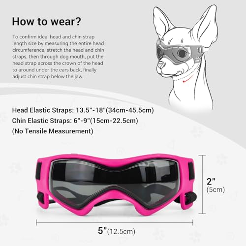 PETLESO Hundebrille Hundeschutzbrille Hunde Sonnenbrille Anti-UV Schutz Augenschutz für Kleine/Mittelgroße Hunde-Rosa