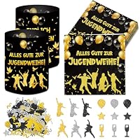 20 Stück Servietten Jugendweihe + 12 Stück Windlicht + 120 Konfetti, Jugendweihe Deko Mädchen Junge, Tischdeko Schwarz Gold Party Deko Geschenke Gastgeschenk, Servietten 33x33cm