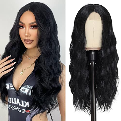 MapofBeauty 28 Inch/70 cm Cosplay Long Wavy Curly Synthetic fiber Side Bangs Anime Fashion Party Hair Wig (Black)