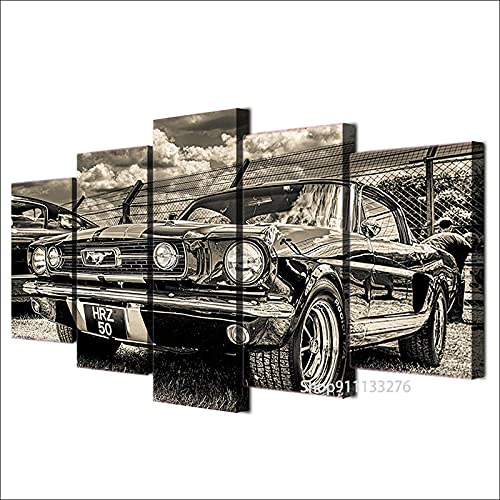 Décoration murale salon avec grand tableau de voiture de sport noire