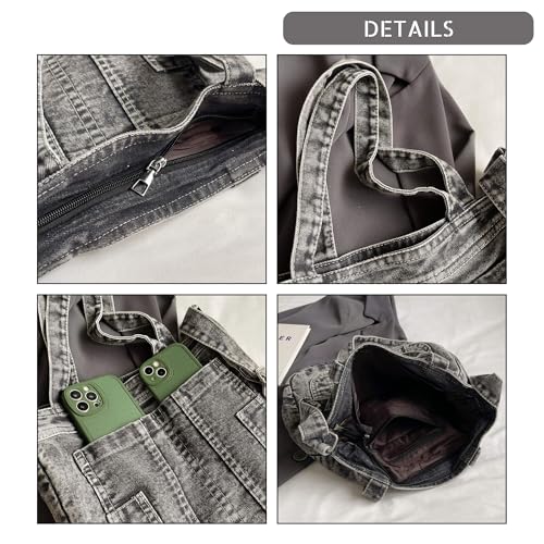Y2K Denim Tote Bag for Women, Washable Canvas, Multi-Way Carry Hand Shoulder Crossbody Bag, Lightweight for Work Travel4
