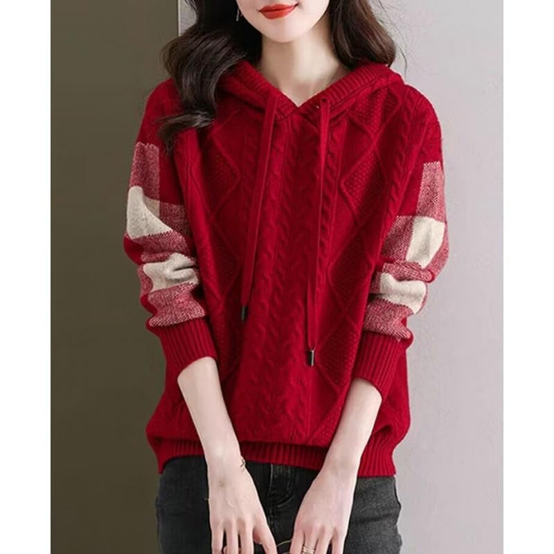 Suéter de punto de manga larga jersey casual con capucha ropa de invierno mujer 7