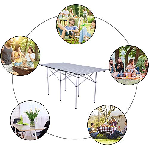 Koreyosh Folding Camping Picnic Table 55 Inches Portable Roll Up Lightweight Compact Aluminum Outdoor Table With Carry Bag For Party,Beach, Bbq, Buffet (Silver) #TOP6