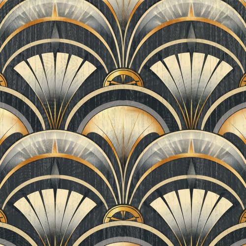 LZH-LP Selbstklebende Tapete mit goldenem, 44x300CM linearem elegantem Muster, abziehbar und klebend, luxuriöses Art-déco-Muster, abnehmbare Dekofolie für Wandschränke und Möbel