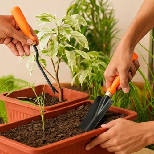 Image of PLANETXERO 3-Piece Garden Tools Set - Small Trowel, 2-inch Khurpi & Weeder - Terrace Gardening Accessories, Farming Tool for Home and Agriculture Use(GTK)