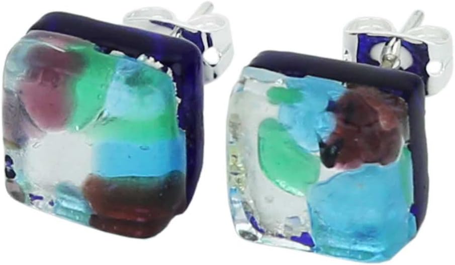 Glass Of Venice Murano Glass Venetian Reflections Square Stud Earrings - Silver Meadow