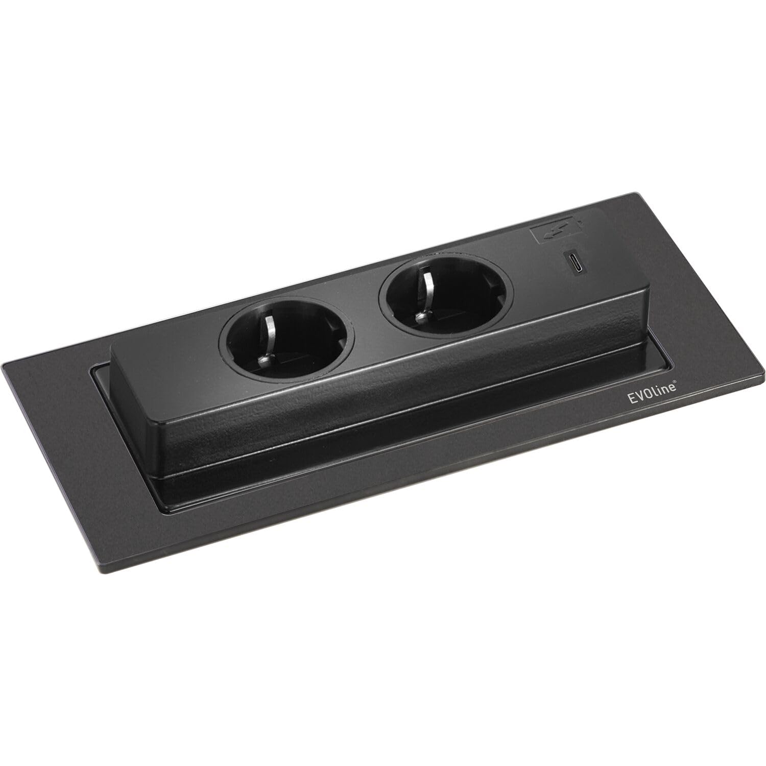 EVOline Backflip Steckdose - versenkbare Steckdose 2 fach mit USB-C Charger, Kunststoff/Metall schwarz matt