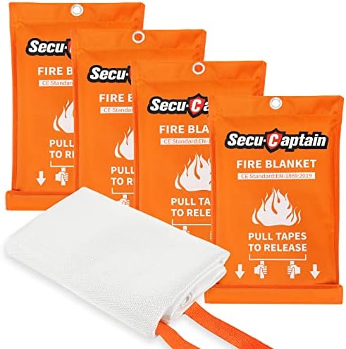 SecuCaptain Emergency Fire Blanket for Home and Kitchen - 4 Pack 40x40 Prepared Flame Suppressi...
