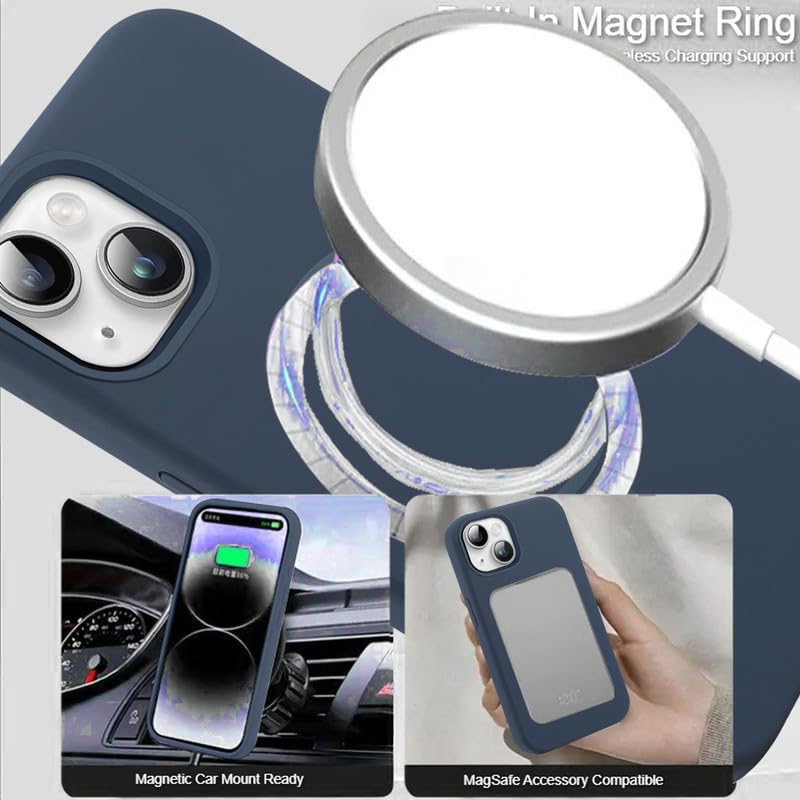 Image of LuxuryKase Silicone Magnetic Case for iPhone 15 Plus | Soft Microfiber Lining | MagSafe Support | Shockproof Protective Cover | Precise Cutouts | Slim Fit Design - Blue
