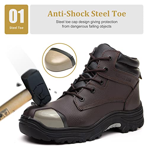Image of ANGRYRAM Steel Toe Boots for Men Work Boots Slip Resistant Safety Shoes Indestructible Industrial Construction Working Boots Waterproof
