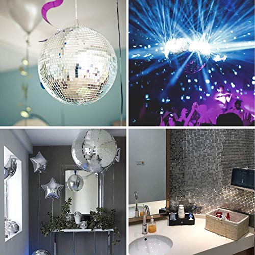 1300 Stück Selbstklebende Spiegel Mosaikfliesen, Silber Glasspiegel Aufkleber/Spiegel Klebefliesen für Diy Discokugel Basteln Dekoration (10x10mm)