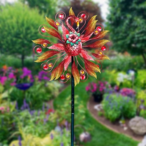 Flamingo Wind Spinner for Garden, Double Wind Sculpture Flamingo Wind Spinner for Garden Patio Yard Decor
