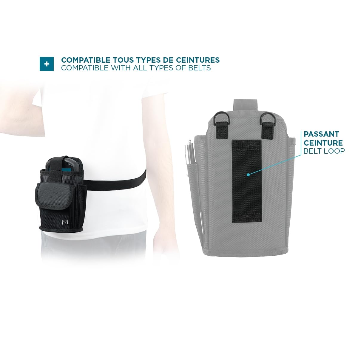 MOBILIS Holster pour Terminal de Saisie & Smartphone Ceinture et Poche Accessoires Système Mains Libres Taille M (Taille Max Appareil 10 x 16 x 3.5 cm)